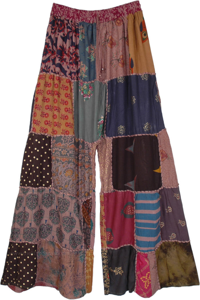 Unisex Hippie Style Patchwork Mixed Color Trouser - Etsy