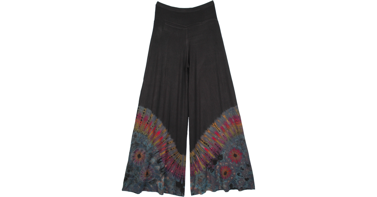Dreamy Wave Gray Tie Dye Hippie Palazzo Pants | Black | Split-Skirts ...