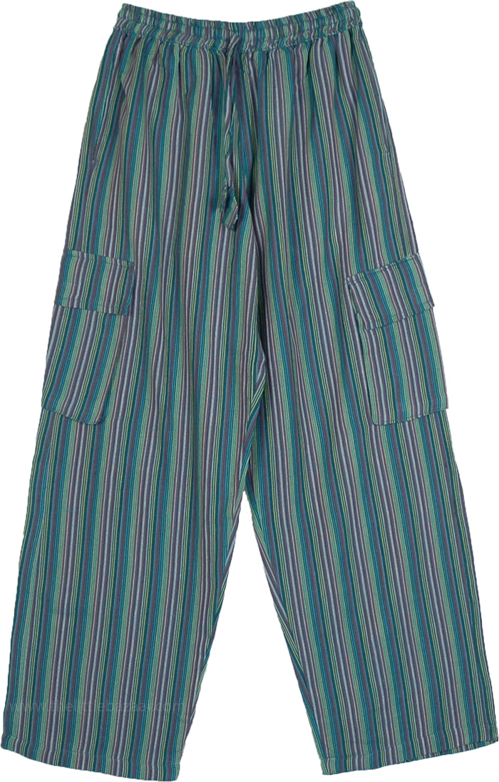 Tender Green Unisex Striped Hippie Pants in Cotton | Green | Split ...