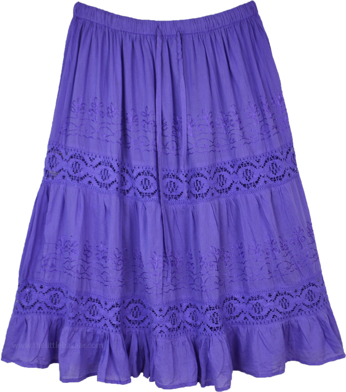 Cotton Skirt with Lace Details in Lilac Blue - Clothing - Sale on bags ...