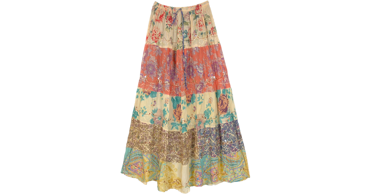 Summer Pastels Floral Print Cotton Ankle Length Skirt | Multicoloured ...