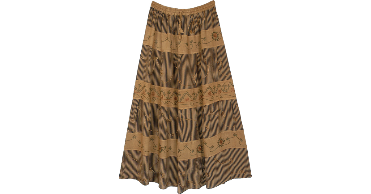 Potters Clay Ankle Length Tiered Skirt with Embroidery | Brown | Tiered ...