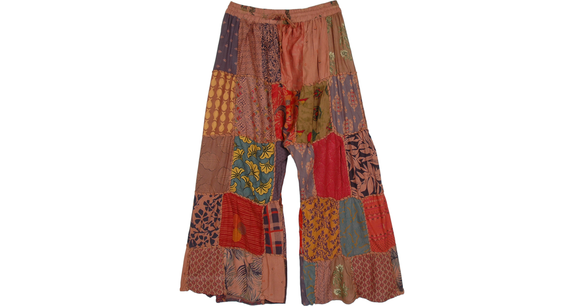 Peachy Spice Patchwork Wide Leg Pants | Multicoloured | Split-Skirts ...