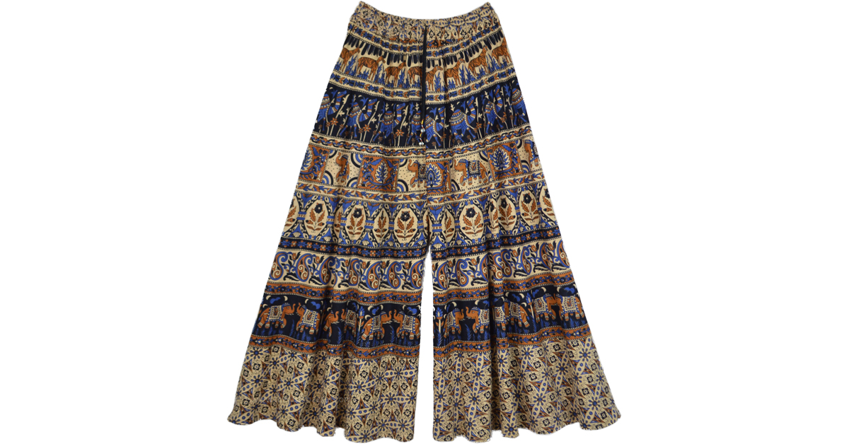 Artsy Printed Wide Leg Palazzo Pants | Beige | Split-Skirts-Pants ...