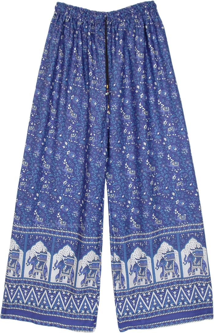 Cobalt Blue Palazzo Pants with Traditional Elephant Print | Blue ...