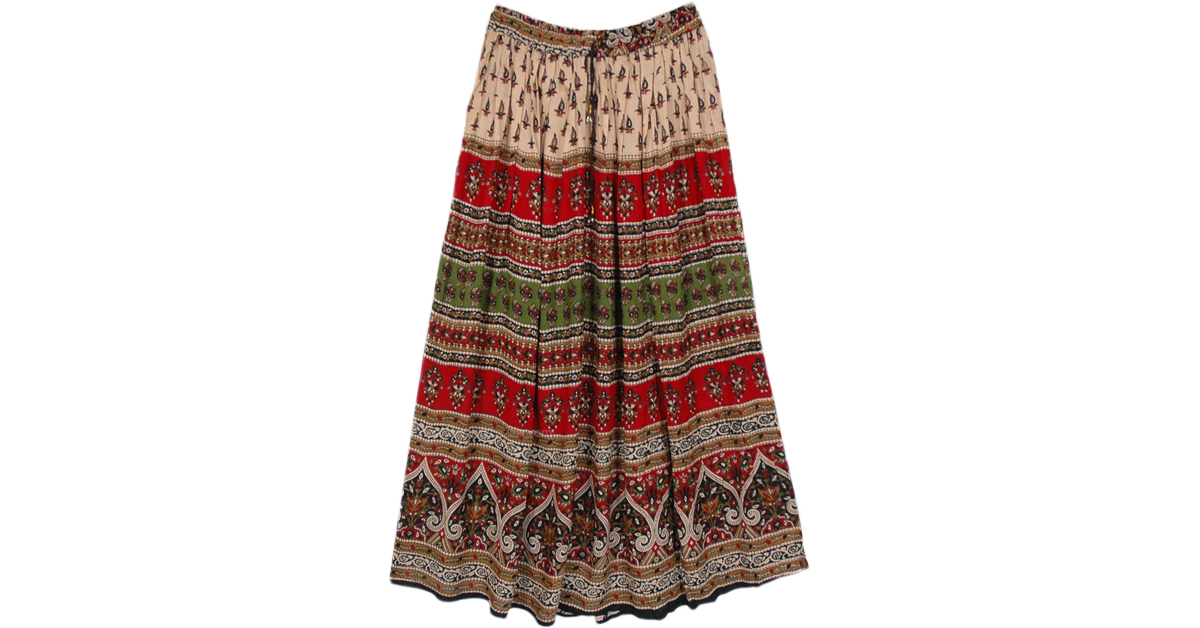 Tribal Patterned Bohemian Maxi Rayon Skirt | Multicoloured | Peasant ...