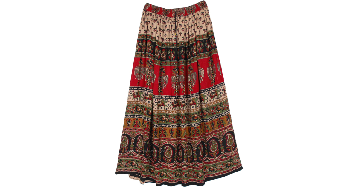 Street Wear Rayon Skirt with Tribal Style Print | Beige | Misses, Maxi ...