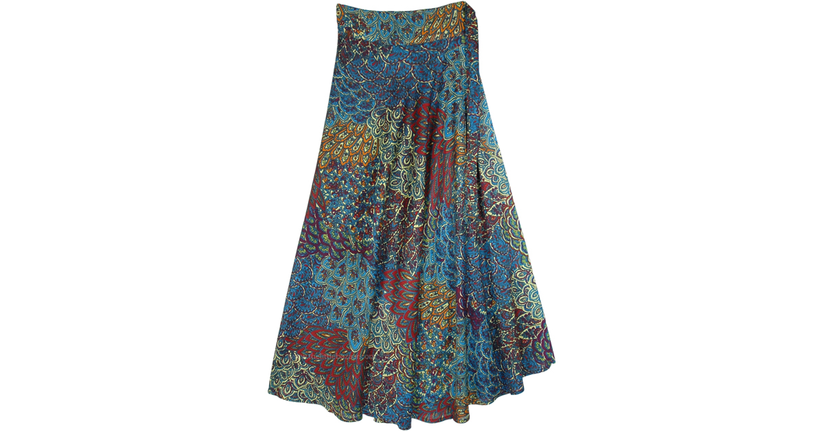 Fantasy Forest Blue Toned Long Rayon Wrap Skirt | Blue | Wrap-Around ...