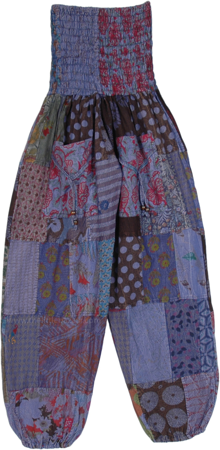 8370 mixed patchwork stonewashed harem pants in dusky purple