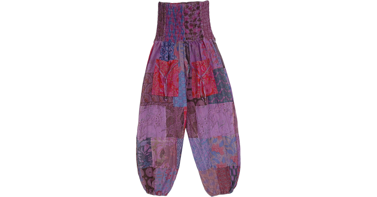 Shady Orchid Mixed Patchwork Cotton Harem Pants | Purple | Split-Skirts ...