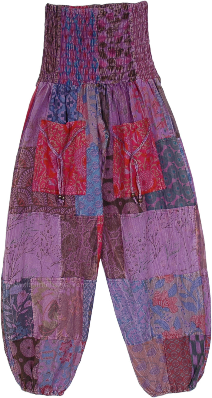 Shady Orchid Mixed Patchwork Cotton Harem Pants | Purple | Split-Skirts ...