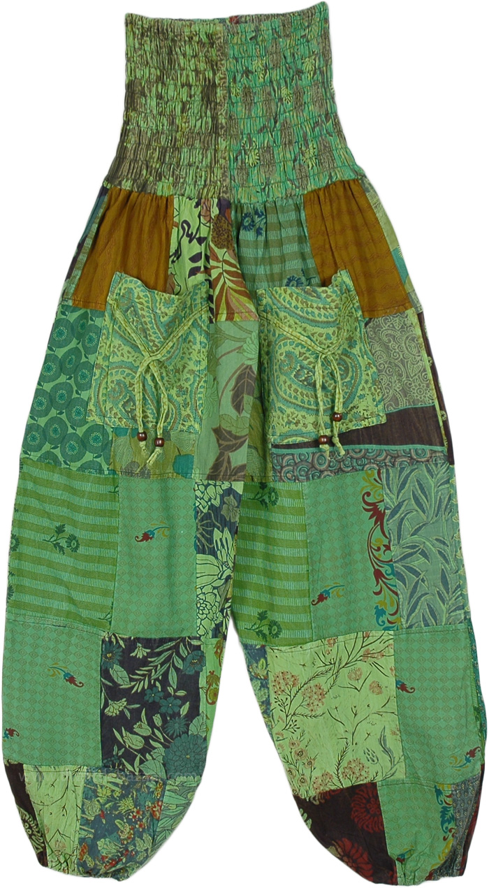 Forest Of Enchantment Patchwork Harem Pants | Green | Split-Skirts ...