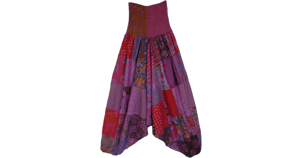 Purple Patchworks Aladdin Style Pants with Smocked Waist | Purple ...