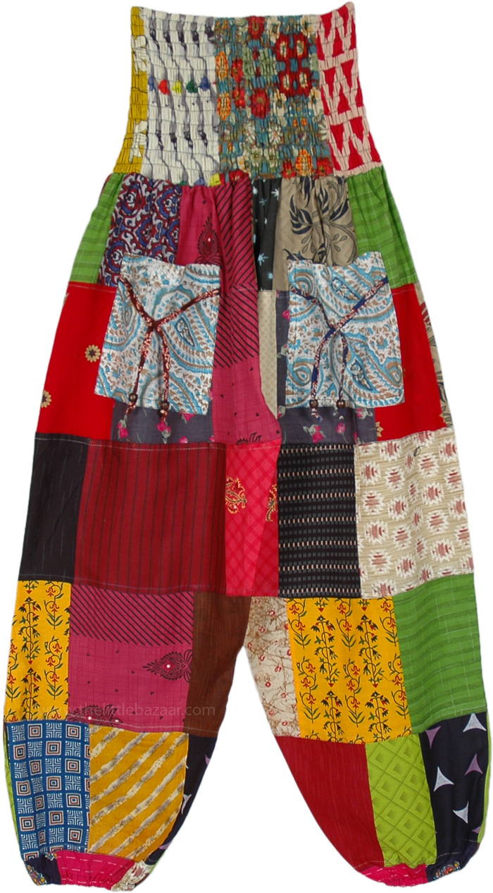 Plus Size Cotton Patchwork Harem Pants with Pockets | Multicoloured ...