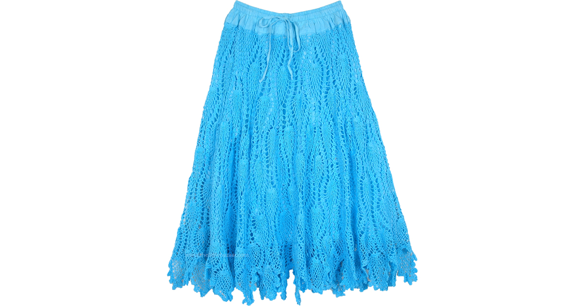 Azure Skies All Over Crochet Pattern Handknit Long Skirt | Blue ...