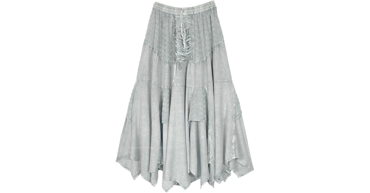 Frosted Silver Medieval Western Hanky Hem Skirt | Grey | Stonewash ...