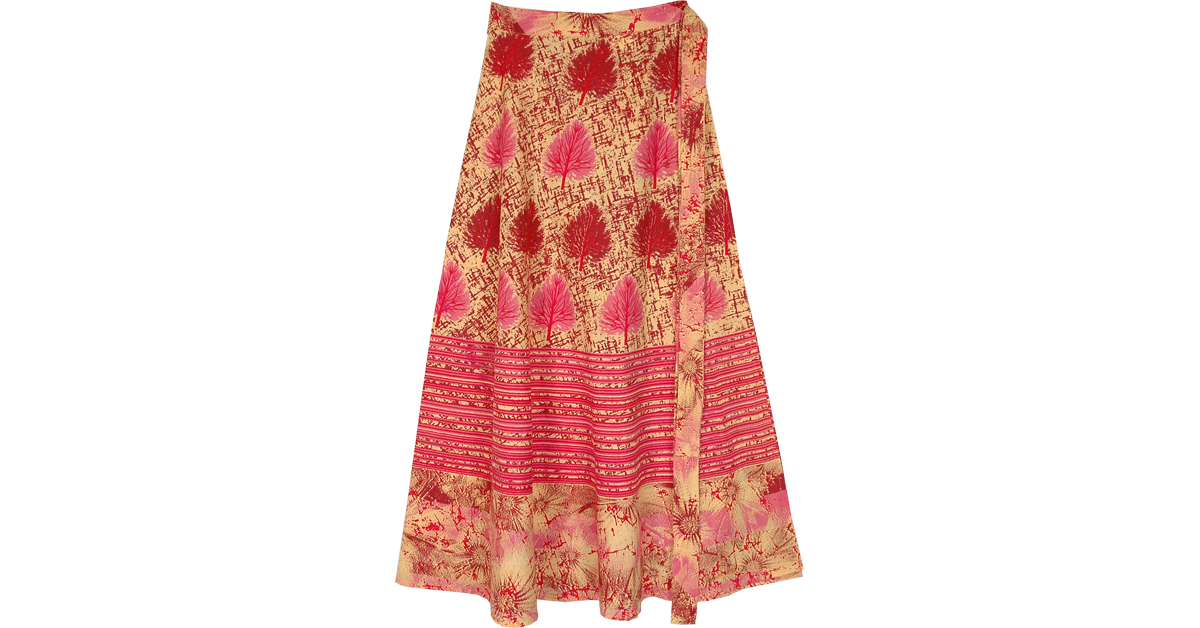Autumn Leaves Wrap Around Cotton Skirt | Pink | Wrap-Around-Skirt