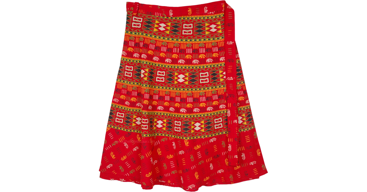 Plus Size Tribal Print Red Cotton Wrap Skirt | Red | Wrap-Around-Skirt ...