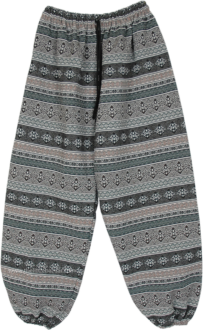 Striped Weave Thick Cotton Winter Hippie Pants, Grey