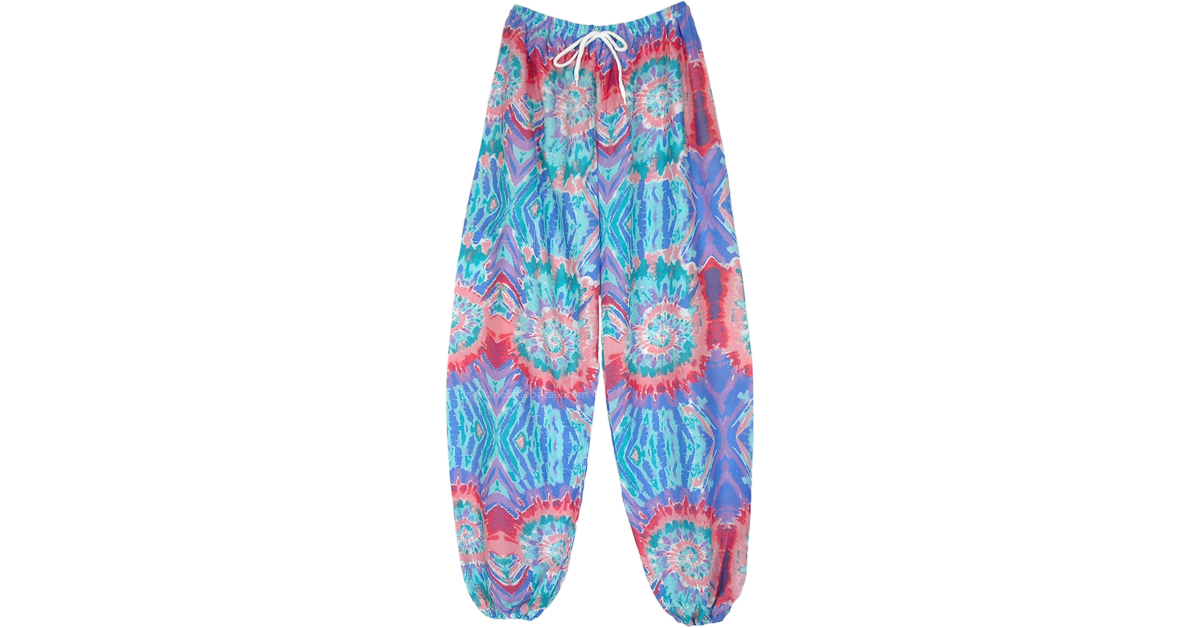 Cool Blue Coral Hippie Harem Pants with Tie Dye Style Print | Blue ...