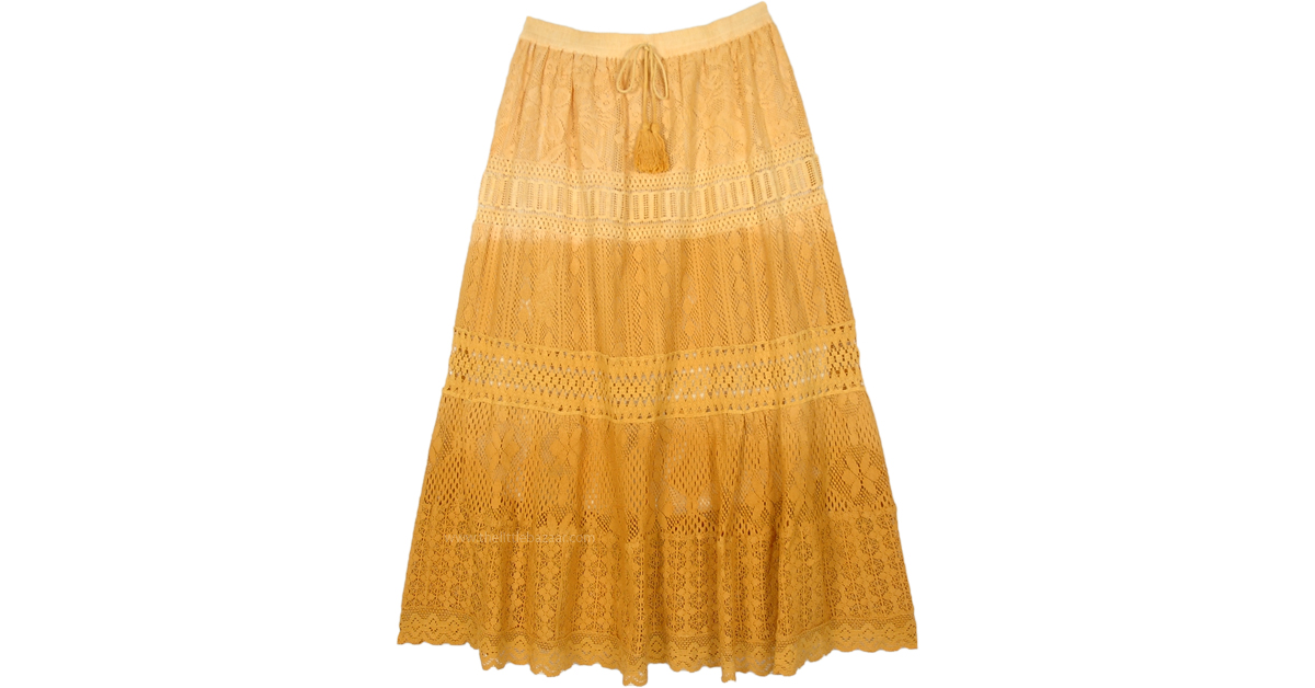 Beige Ombre Dye Floral Lace Long Skirt | Beige | Lace, Tiered-Skirt ...