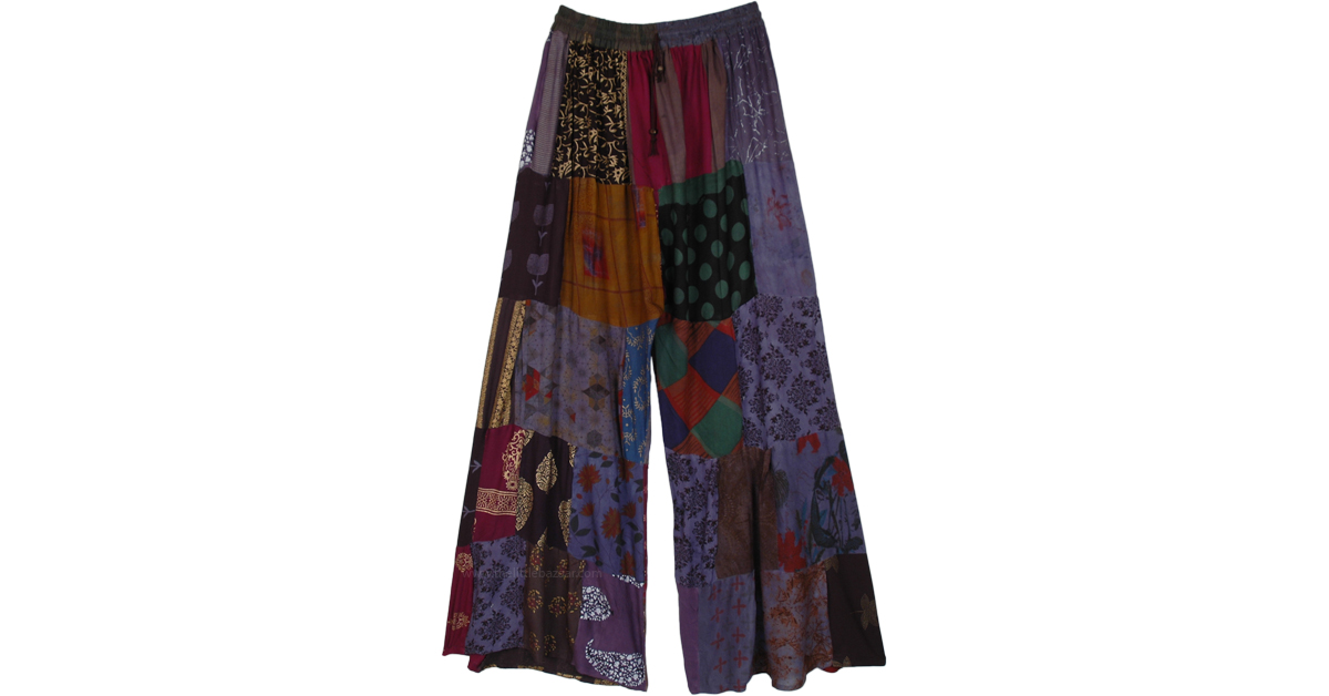 Mauve Hues Wide Leg Hippie Patchwork Pants | Purple | Split-Skirts ...