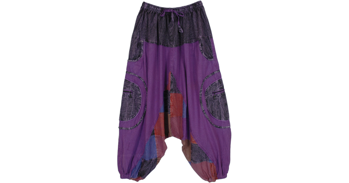 Men Women Cotton Solid Purple Harem Pants Gypsy Hippie Drop Crotch Trouser  Genie | eBay
