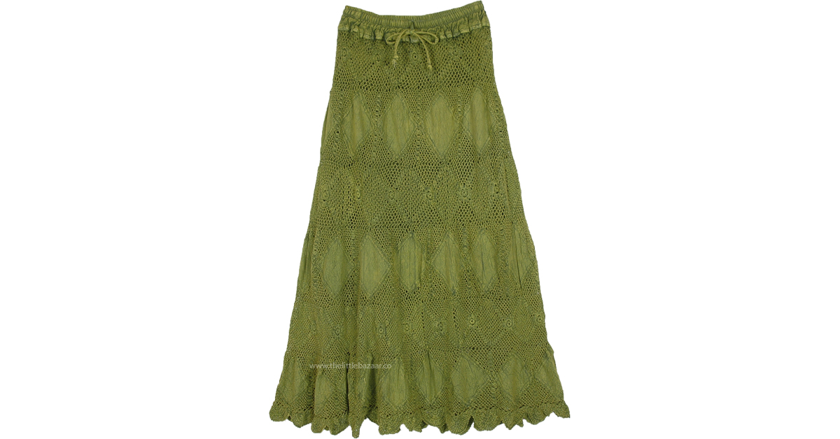 Olive Military Green Crochet Patchwork Hippie Skirt | Green | Crochet ...