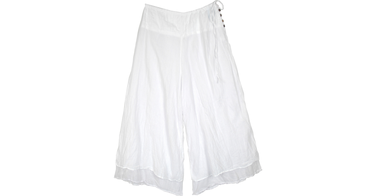 Chamomile Dreams White Cotton Wide Leg Pants | White | Split-Skirts ...