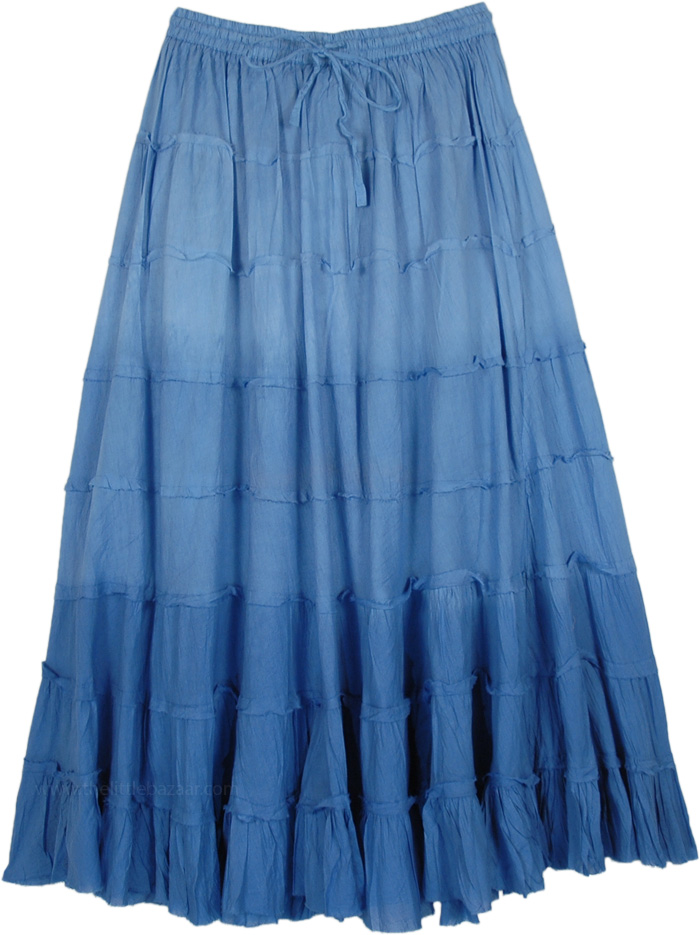 Ombre Blue Blush Tiered Cotton Long Skirt | Blue | Crinkle, Tiered ...