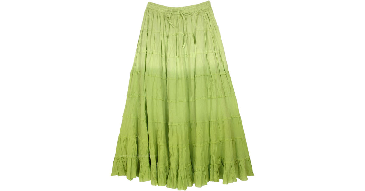 Lime Green Ombre Tiered Cotton Long Skirt | Green | Crinkle, Tiered ...