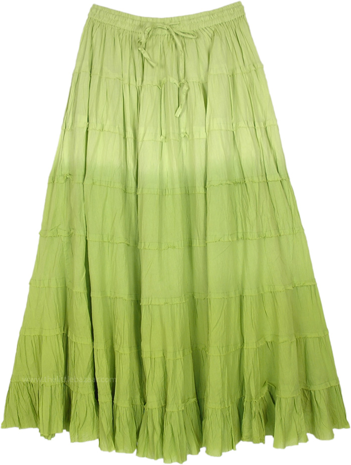 Lime Green Ombre Tiered Cotton Long Skirt | Green | Crinkle, Tiered ...