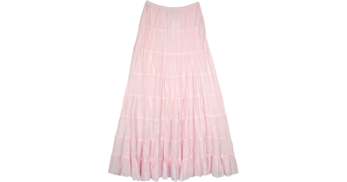 Baby Pink Crinkled Cotton Tiered Long Skirt | Pink | Crinkle, Tiered ...