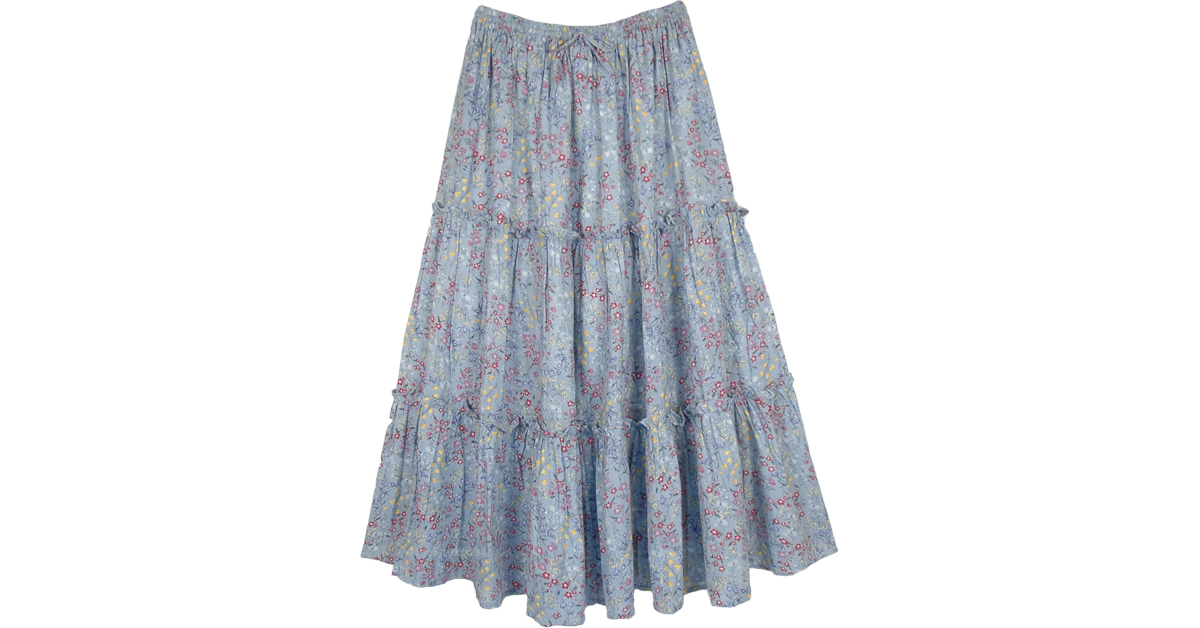 Powder Blue Summer Tiered Cotton Country Skirt | Multicoloured ...