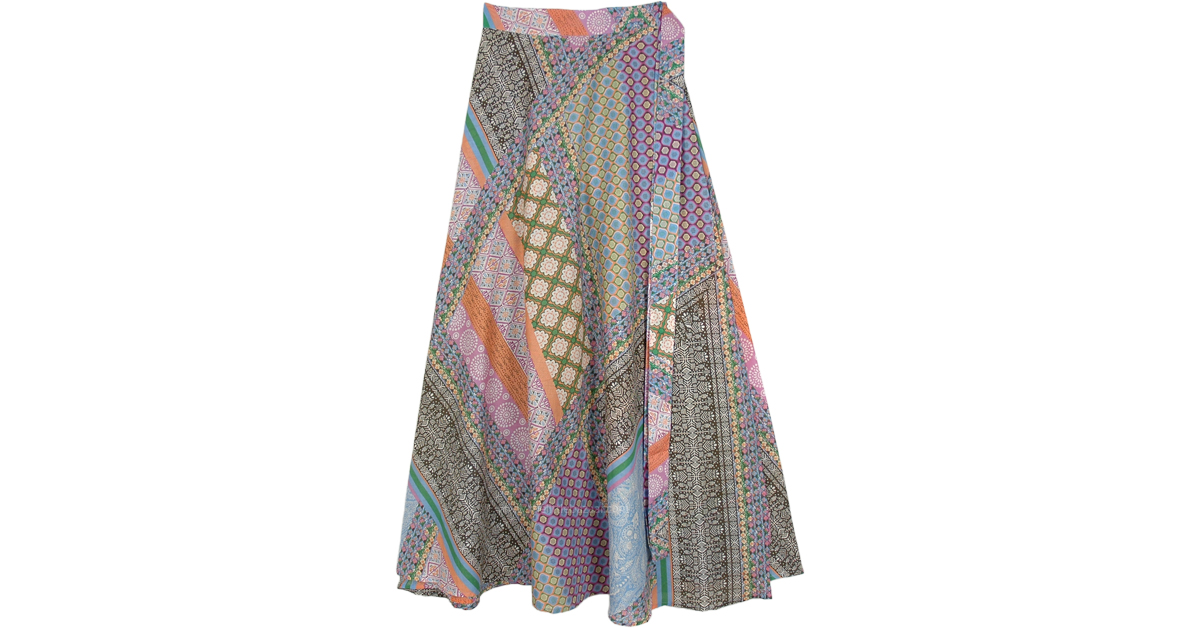 Hippie Abstract Multi Print Cotton Wrap Skirt | Multicoloured | Wrap ...