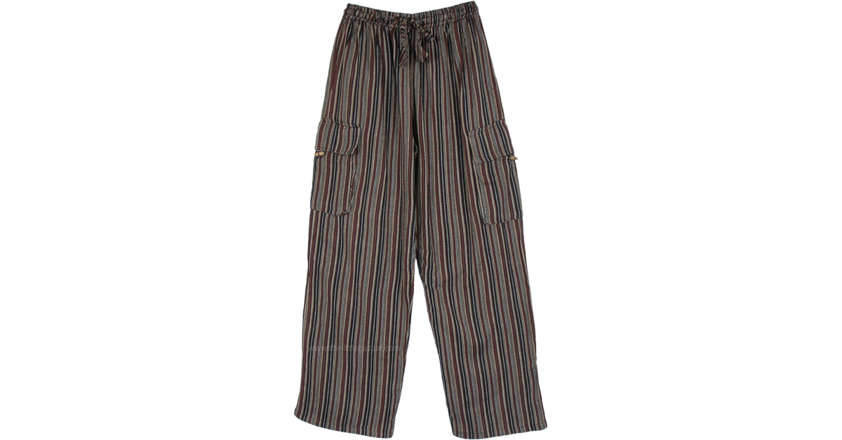 Brown Striped Unisex Bohemian Pants with Pockets | Brown | Split-Skirts ...