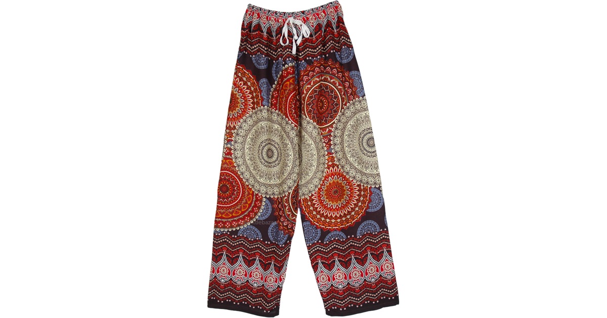 Rustic Muse Mandala Printed Hippie Casual Lightweight Pants | Red ...