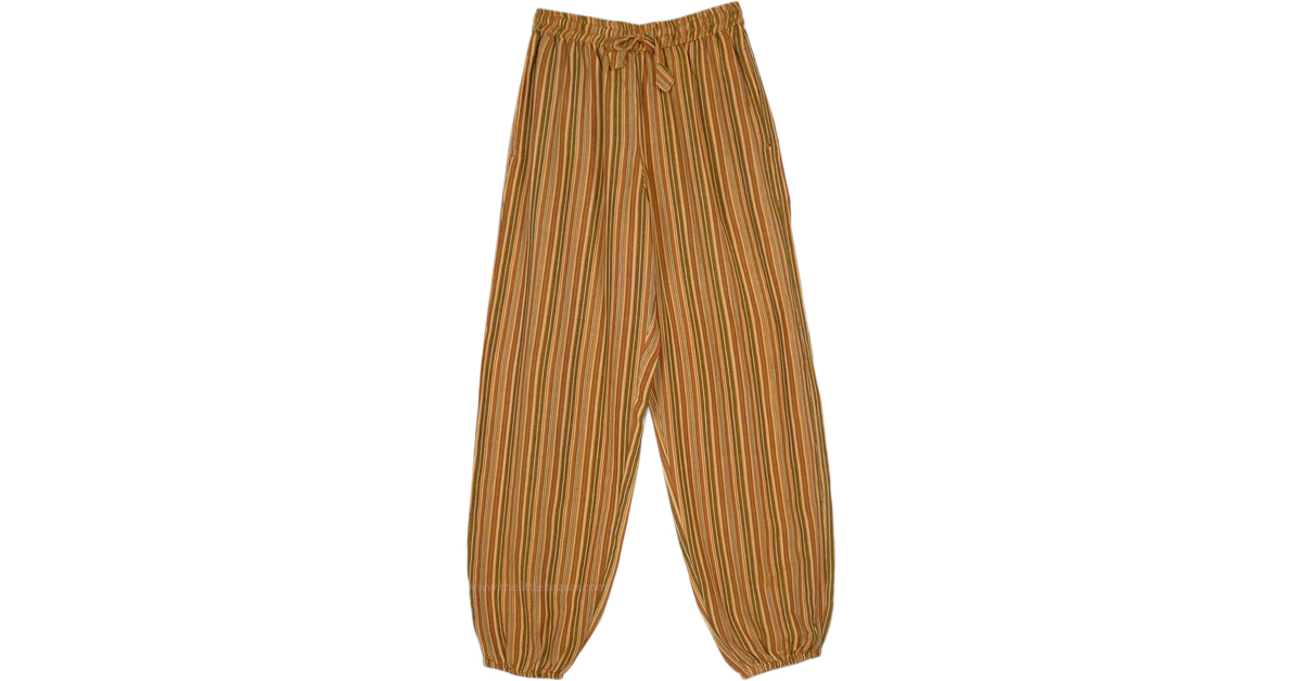 Marigold Striped Harem Pants with Pockets | Yellow | Split-Skirts-Pants ...