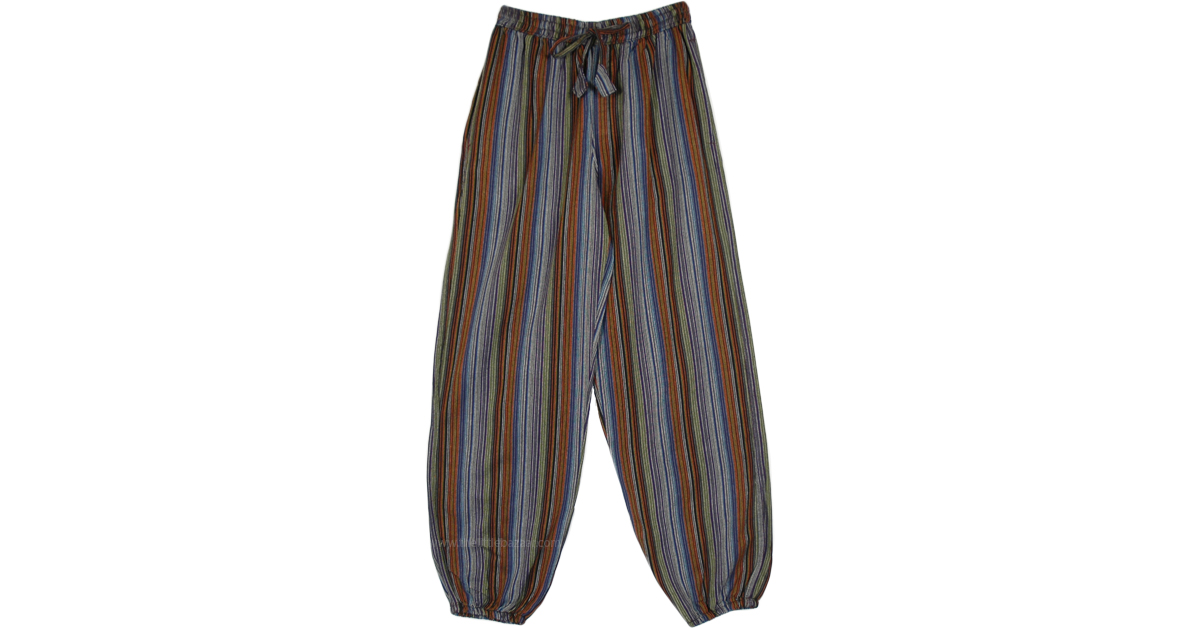 Suburban Chic Striped Cotton Pants with Pockets | Multicoloured | Split ...