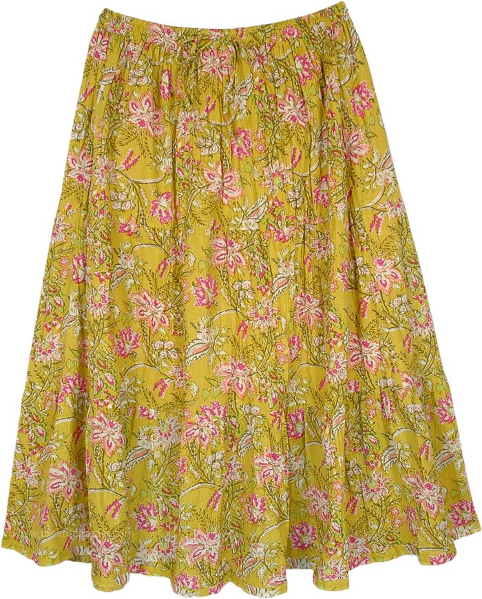 Mustard Melodies Floral Printed Long Skirt in Cotton | Yellow | Crinkle ...