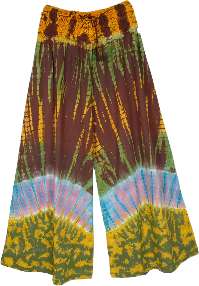 Jungle Fiesta Tie Dye Hippie Pants with Crochet Yoke | Multicoloured ...
