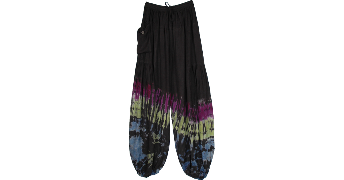 Nightcrawler Flowy Tie Dye Hippie Harem Pants Black Split Skirts