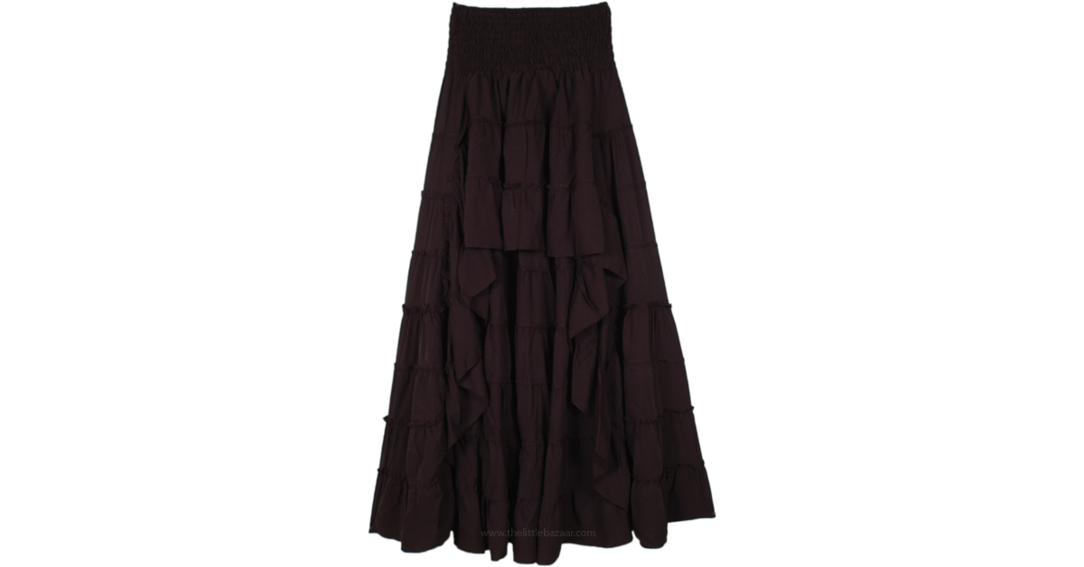 Beaute Noire High Low Skirt with Smocking Waist | Black | High-Low ...