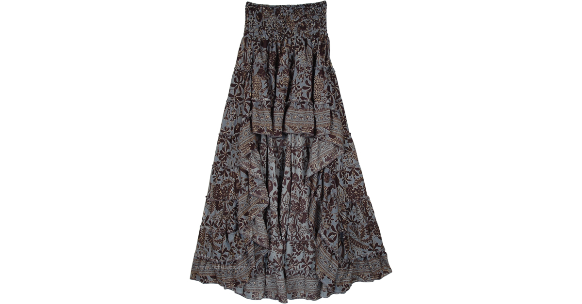 Ash Grey Flows High Low Smocked Skirt with Tiers | Grey | High-Low ...