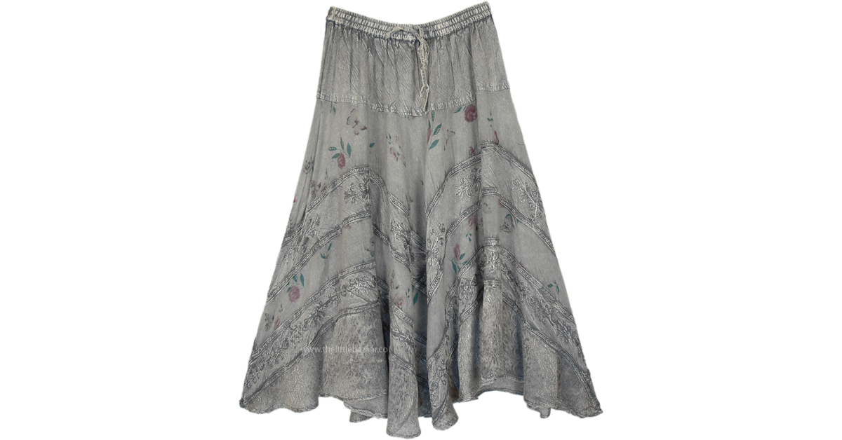 Grey Floral Renaissance Midi Skirt | Grey | Embroidered, Lace, Misses ...
