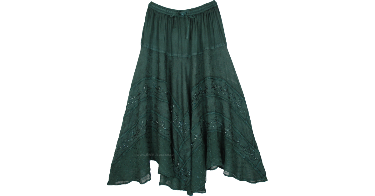 Bottle Green Maxi Skirt with Glitter Embroidery | Green | Embroidered ...
