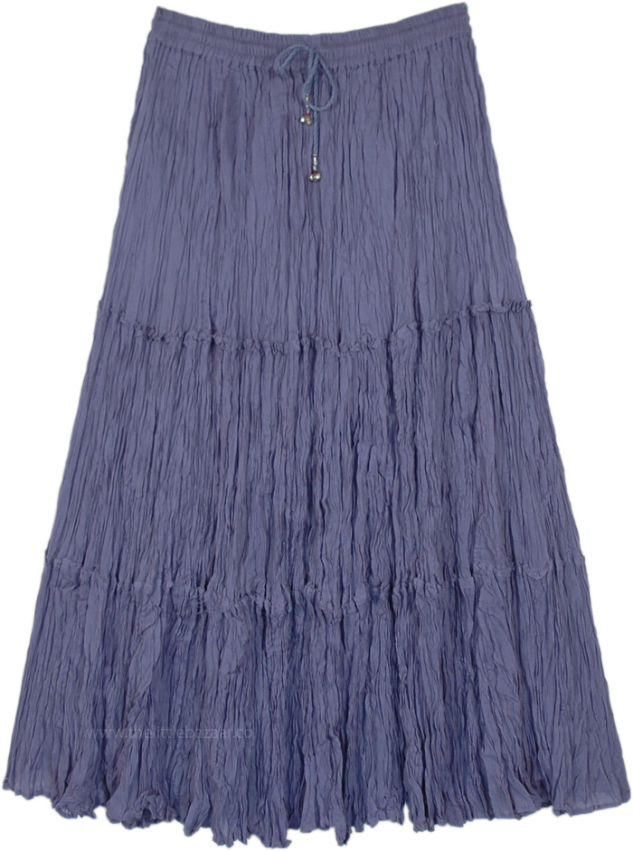 Moon Dance Tiered Full Circle Skirt with Pocket, Grey Goose Mid Length Tiered Crinkled Skirt
