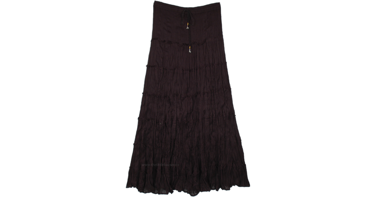 Black Spells Broomstick Seven Tiered Cotton Skirt | Black | Crinkle ...