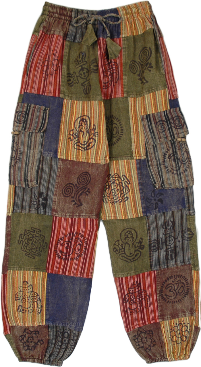 NORDBURY Harem Trousers Cotton Stone Washed Hippie Pants Festival Boho  Funky Hippy Patchwork Yoga Pants Khaki : Amazon.co.uk: Fashion