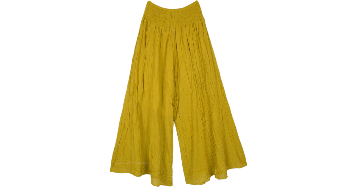 Tuscan Sun Wide Leg Shirred Waist Palazzo Pants | Yellow | Split-Skirts ...